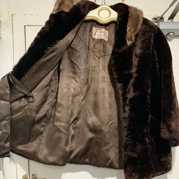 VINTAGE FURS BY SAVE - WAY FUR SALON LTD. WOOL MINK COLLAR COATS SIZE S - Picture 5 of 7